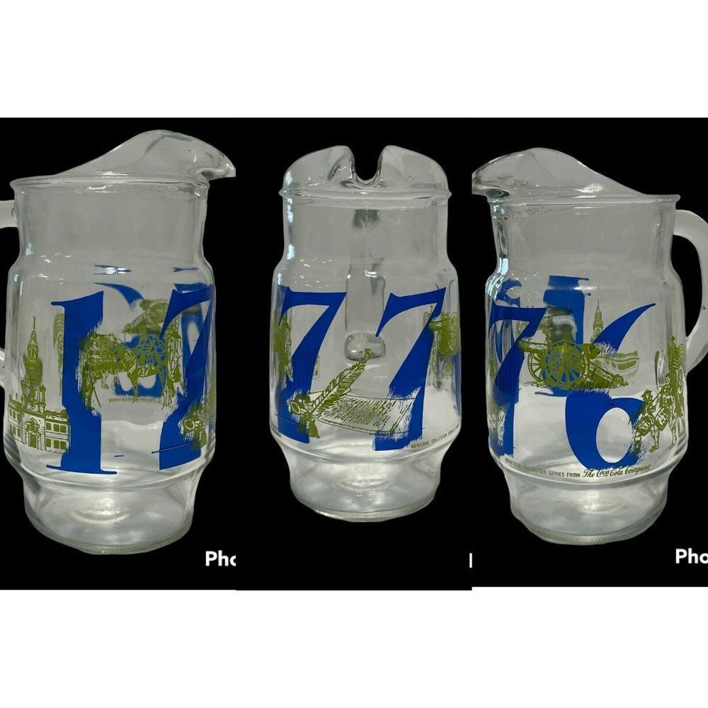 Vtg Clear Glass 1776 Heritage Collector Coca Cola Bicentennial Pitcher Americana